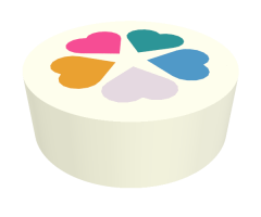 Tile, Round 1 x 1 with Flower Pattern Made of 5 Hearts in Lavender, Bright Light Orange, Dark Pink, Dark Turquoise, and Dark Azure