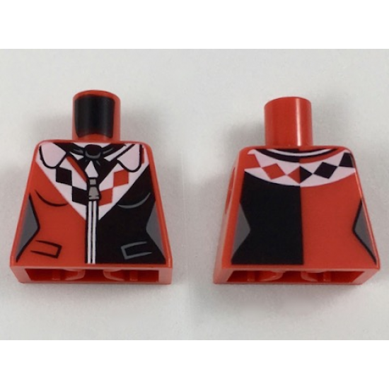 Torso Batman Female Outline with Black Scarf and Side Panel, White Collar with Diamonds Pattern
