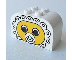 Slope, Curved 4 x 2 x 2 Double with Four Studs with Baby Face Pacifier Pattern