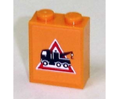 Brick 1 x 2 x 2 with Inside Axle Holder with Tow Truck Danger Sign Pattern Facing Left (Sticker) - Sets 7638 / 7642 / 7686