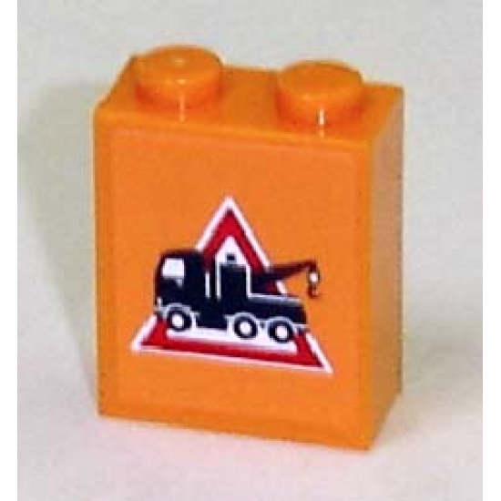 Brick 1 x 2 x 2 with Inside Axle Holder with Tow Truck Danger Sign Pattern Facing Left (Sticker) - Sets 7638 / 7642 / 7686