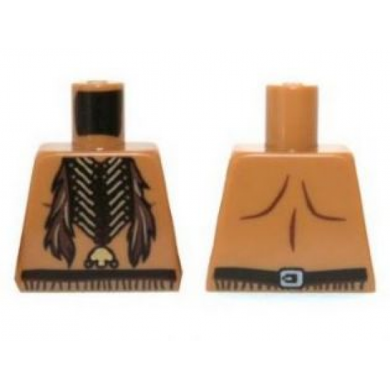 Torso Bare Chest with Beaded Necklace and Feathers Pattern