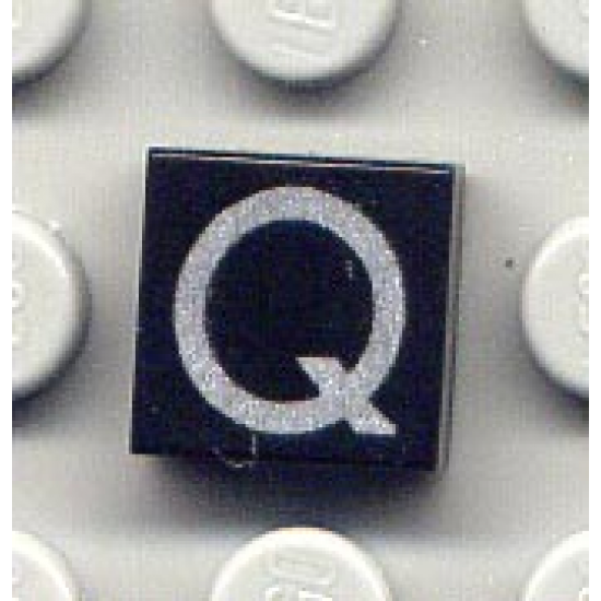 Tile 1 x 1 with Silver Capital Letter Q Pattern (Undetermined Type)