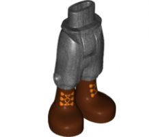 Mini Doll, Legs with Hips and Trousers Cropped, Reddish Brown Boots with Orange Crossed Laces Pattern