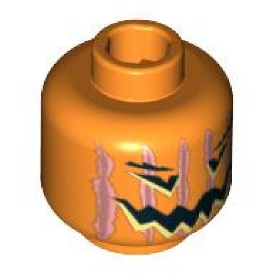 Minifigure, Head Pumpkin Jack O' Lantern with Vertical Lines on Back Pattern - Blocked Open Stud