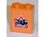 Brick 1 x 2 x 2 with Inside Axle Holder with Tow Truck Danger Sign Pattern Facing Right (Sticker) - Sets 7638 / 7642 / 7686