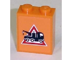 Brick 1 x 2 x 2 with Inside Axle Holder with Tow Truck Danger Sign Pattern Facing Right (Sticker) - Sets 7638 / 7642 / 7686
