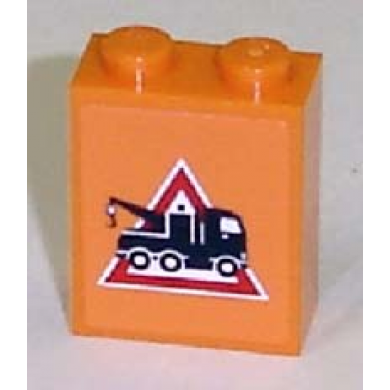 Brick 1 x 2 x 2 with Inside Axle Holder with Tow Truck Danger Sign Pattern Facing Right (Sticker) - Sets 7638 / 7642 / 7686