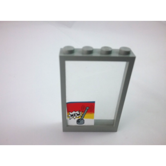Window 1 x 4 x 5 with Fixed Glass with Light Gray Lever and Base and Black 'NEW' Pattern (Sticker) - Set 6378
