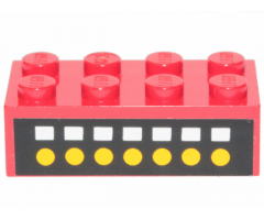 Brick 2 x 4 with 7 White Squares, 7 Yellow Dots on Black Pattern (Sticker) - Set 6382