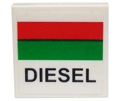 Tile 2 x 2 with Red and Green Stripe, Black 'DIESEL' Pattern (Sticker) - Set 7993