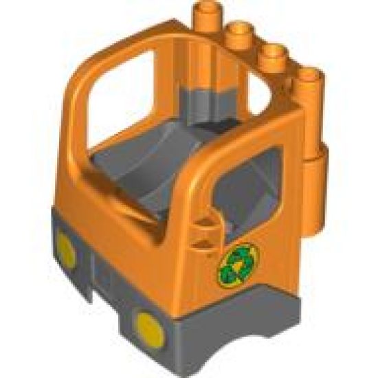 Duplo, Vehicle Cabin Truck Semi-Tractor Cab with Dark Bluish Gray Base and Recycling Arrows Pattern