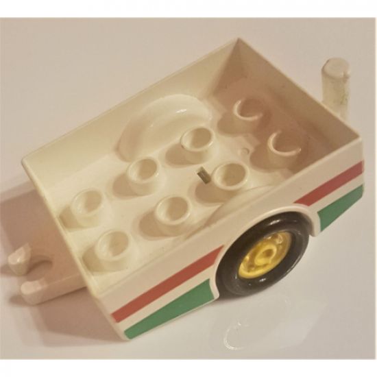 Duplo, Vehicle Trailer with Hitch Ends and Green and Red Stripe Pattern