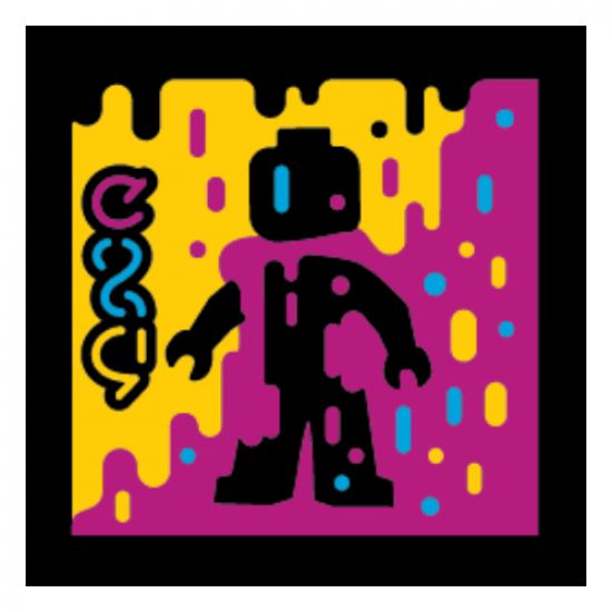 Tile 2 x 2 with BeatBit Album Cover - Black Minifigure in Yellow and Purple Splotches Pattern