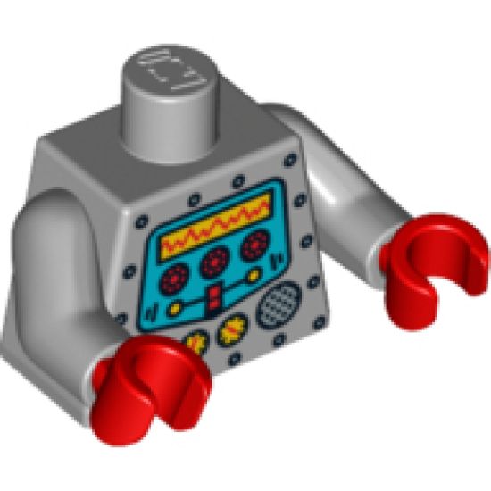 Torso Robot with Silver Rivets, Yellow Gauges, Red Knobs and Yellow Screen Pattern / Light Bluish Gray Arms / Red Hands