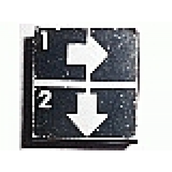 Tile 2 x 2 with White Number 1, Number 2, Crossed Lines, and Arrows Right, Down Pattern (Sticker) - Set 8094