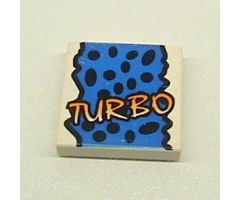 Tile 2 x 2 with Yellow 'TURBO', Black Spots, Blue Background Pattern
