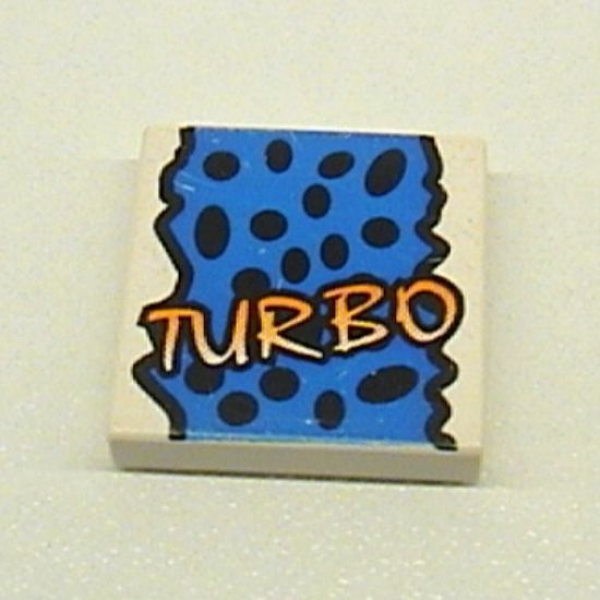 Tile 2 x 2 with Yellow 'TURBO', Black Spots, Blue Background Pattern