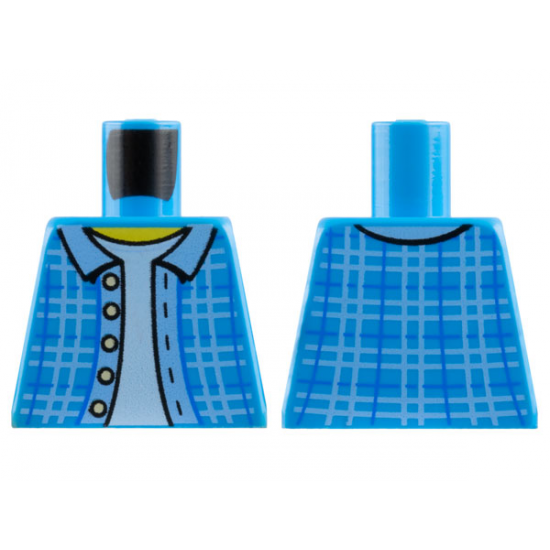Torso Plaid Jacket with Collar, Buttons and Light Blue Undershirt Pattern