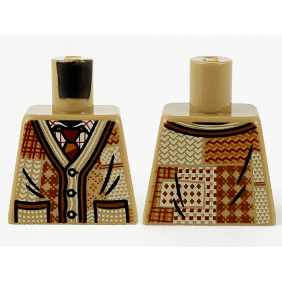 Torso Patchwork Cardigan, Dark Red, Dark Orange, and Tan Stitching, Dark Red and Dark Orange Tie Pattern