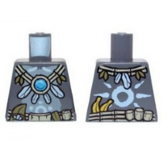 Torso Gorilla with Utility Belt, Feather and Vine Necklace with Dark Azure Round Jewel (Chi) Pattern