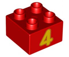 Duplo, Brick 2 x 2 with Number 4 Bright Light Orange Pattern