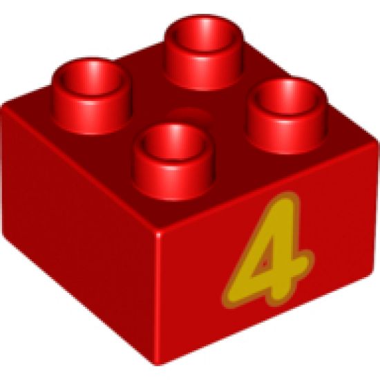 Duplo, Brick 2 x 2 with Number 4 Bright Light Orange Pattern