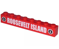 Brick 1 x 8 with White 'ROOSEVELT ISLAND' and '1' in Black Circle Pattern (Sticker) - Set 4852