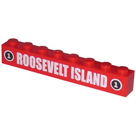 Brick 1 x 8 with White 'ROOSEVELT ISLAND' and '1' in Black Circle Pattern (Sticker) - Set 4852