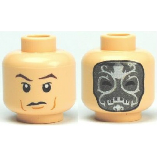 Minifigure, Head Dual Sided HP Death Eater Mask with White Swirls / Raised Eyebrows Pattern - Blocked Open Stud
