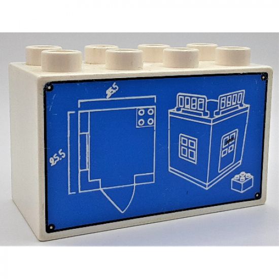 Duplo, Brick 2 x 4 x 2 with House Blueprint and Brick Pattern