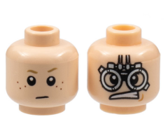 Minifigure, Head Dual Sided Child Freckles, White Pupils / SW Podracer Goggles Pattern - Blocked Open Stud