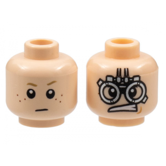 Minifigure, Head Dual Sided Child Freckles, White Pupils / SW Podracer Goggles Pattern - Blocked Open Stud