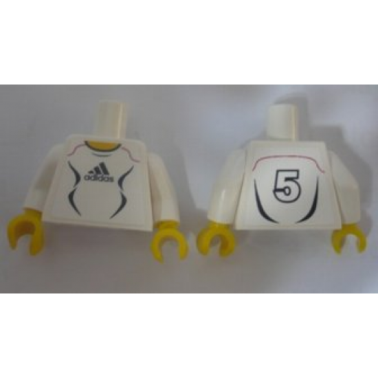 Torso Soccer Adidas Logo, White and Black No. 5 Pattern (Stickers) / White Arms / Yellow Hands