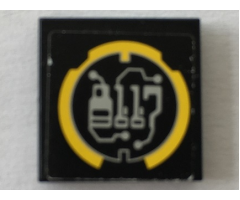 Tile 2 x 2 with Yellow Circle and Stylized Silver '8117' Circuitry Pattern (Sticker) - Set 8117