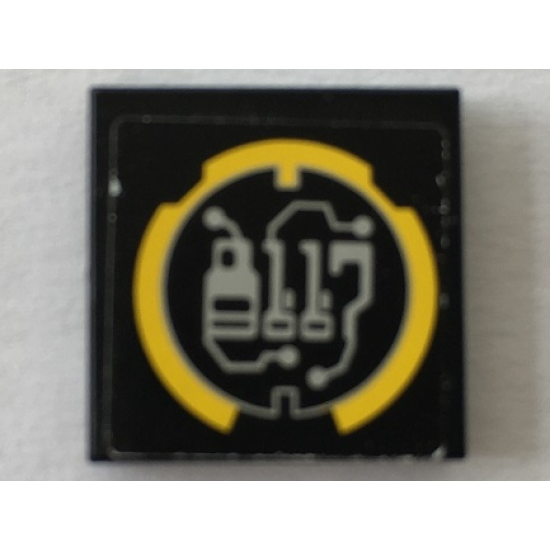 Tile 2 x 2 with Yellow Circle and Stylized Silver '8117' Circuitry Pattern (Sticker) - Set 8117