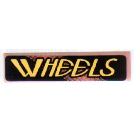 Tile 1 x 4 with Yellow 'WHEELS' on Black and Red Pattern Model Left (Sticker) - Set 8219