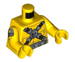 Torso Muscles Outline, Cross Straps, Silver Belt, Buckles, Head, Crossbones Pattern / Yellow Arms with Surfboard and Chainsaw Pattern / Yellow Hands