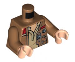 Torso SW Jacket with Pockets, Zipper and Gadgets, White Undershirt Pattern / Medium Nougat Arms / Light Nougat Hands