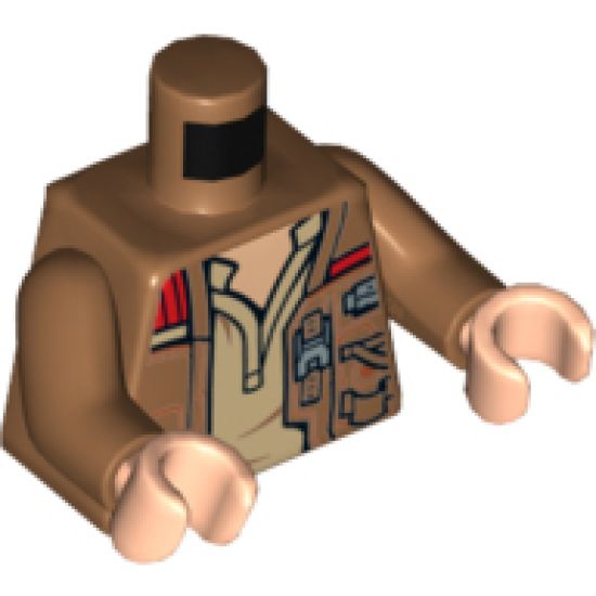 Torso SW Jacket with Pockets, Zipper and Gadgets, White Undershirt Pattern / Medium Nougat Arms / Light Nougat Hands