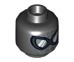 Minifigure, Head Alien with Spider-Man Web, Pearl Dark Gray Goggles with Flat Silver and White Shine Effect Pattern - Hollow Stud