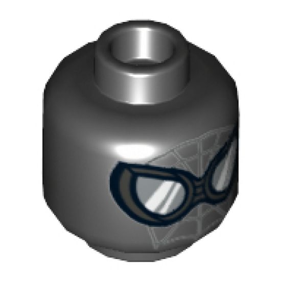 Minifigure, Head Alien with Spider-Man Web, Pearl Dark Gray Goggles with Flat Silver and White Shine Effect Pattern - Hollow Stud
