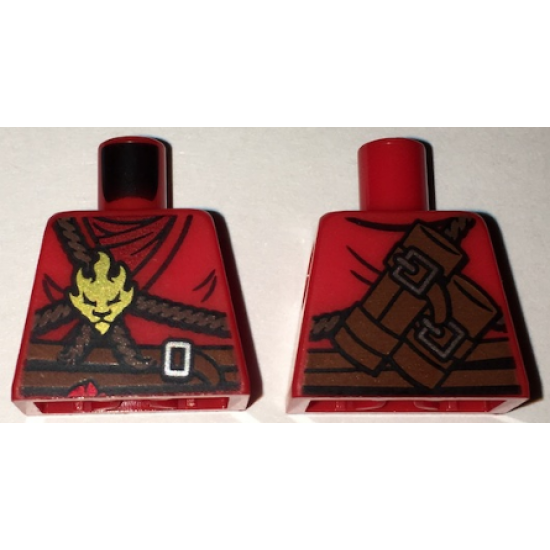 Torso Ninjago Brown Rope, Gold Medallion and Dark Red Undershirt Front, Scabbards on Back Pattern