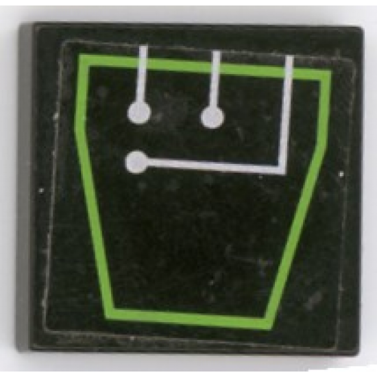 Tile 2 x 2 with Silver Circuitry in Green Outline Pattern (Sticker) - Set 7713