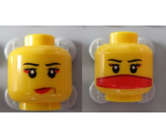 Minifigure, Head Dual Sided Female Red Lips / Red Veil over Mouth Pattern - Blocked Open Stud