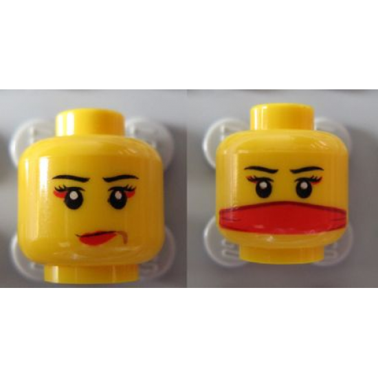 Minifigure, Head Dual Sided Female Red Lips / Red Veil over Mouth Pattern - Blocked Open Stud