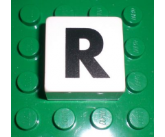 Duplo, Tile 2 x 2 x 1 with Black Capital Letter R Pattern