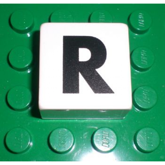 Duplo, Tile 2 x 2 x 1 with Black Capital Letter R Pattern