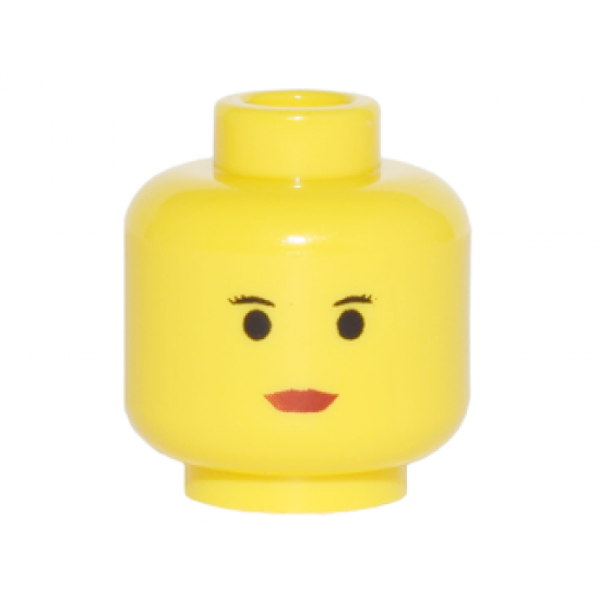 Minifigure, Head Female with Red Lips, Small Eyebrows Pattern - Blocked Open Stud