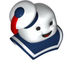 Minifigure, Head, Modified Marshmallow Man with Hat and Collar with Stay Puft Bibendum Charmallow Pattern